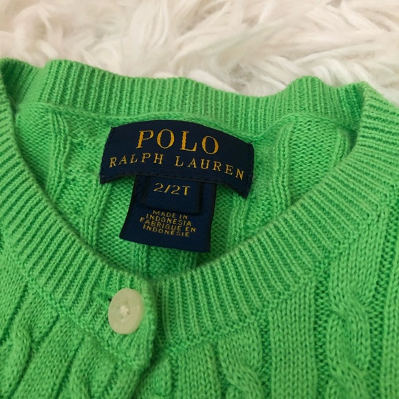 Polo Ralph Lauren Girls sweater cotton green mini cable cardigan - Picture 2 of 2